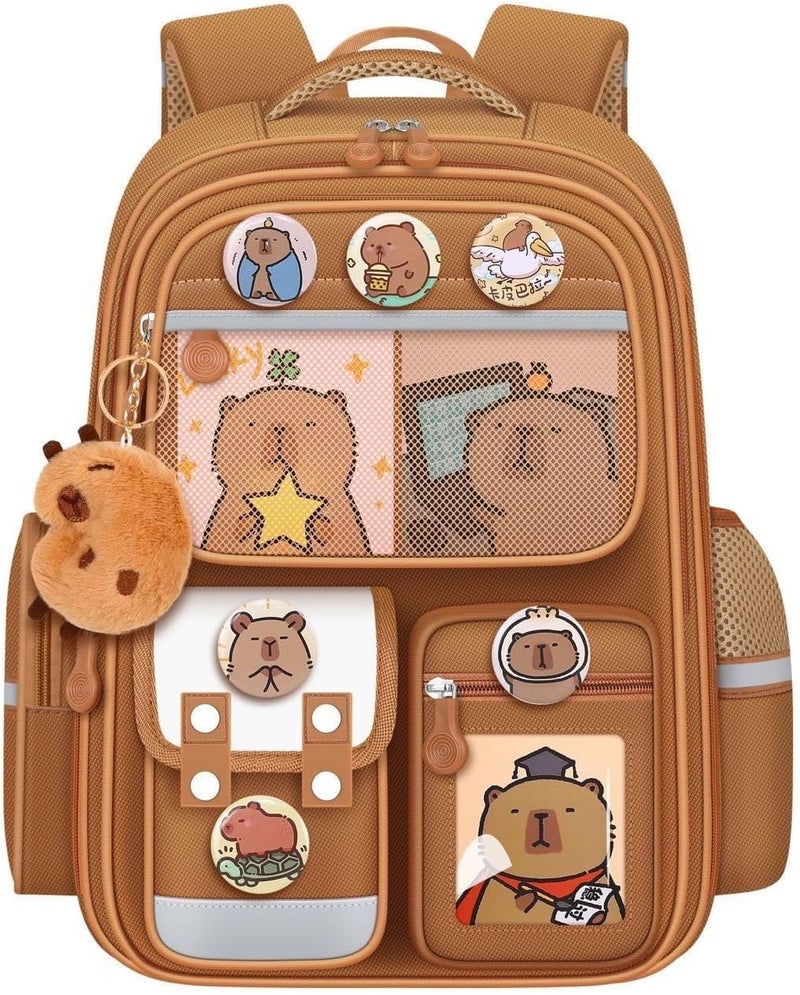 DHUENIOPE Cute Capybara Backpack with Chic Case and More Pins Ita Bag Cartoon Laptop Travel Utility Funny Going Out Casual Bag(Khaki) - Image 1